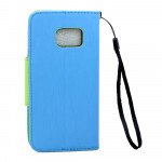 Wholesale Galaxy S7 Color Flip Leather Wallet Case with Strap (Blue Green)